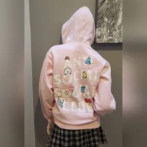 Bts Other Rareanti Social Social Club X Bt2 Pink Hoodie Size